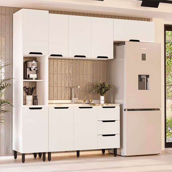Cozinha Completa Meena 8 Portas 3 Gavetas 40250054 Branco - Politorno