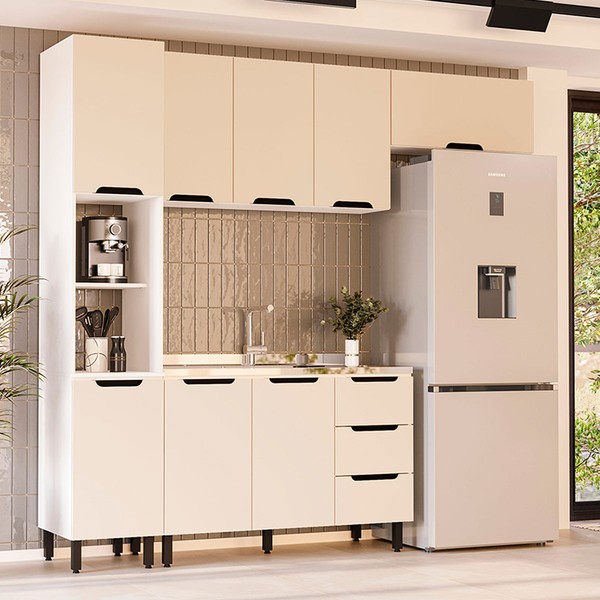 Cozinha Completa Meena 8 Portas 3 Gavetas 40250054 Branco/Creme - Politorno