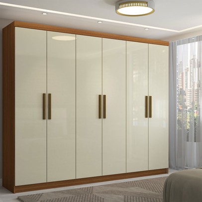 Guarda-Roupa Casal Odisseia 6 Portas 2 Gavetas Cinamomo/Off White - Panorama Móveis