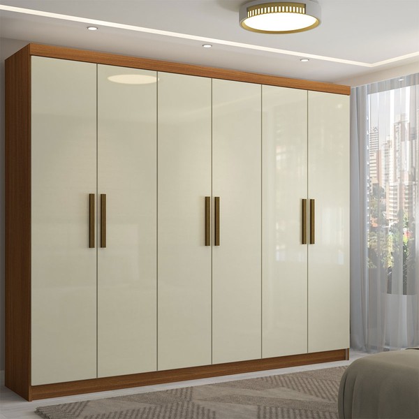 Guarda-Roupa Casal Odisseia 6 Portas 2 Gavetas Cinamomo/Off White - Panorama Móveis