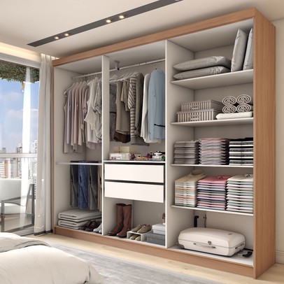 Guarda-Roupa Casal Odisseia 6 Portas 2 Gavetas Cinamomo/Off White - Panorama Móveis