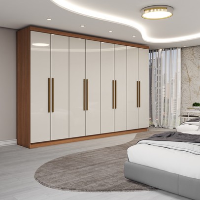 Guarda-Roupa Casal Odisseia 8 Portas 4 Gavetas Cinamomo/Off White - Panorama Móveis