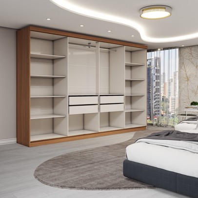 Guarda-Roupa Casal Odisseia 8 Portas 4 Gavetas Cinamomo/Off White - Panorama Móveis