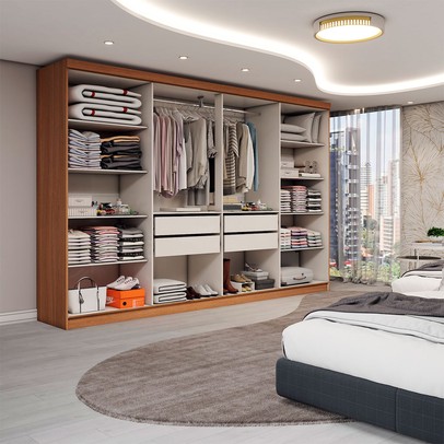 Guarda-Roupa Casal Odisseia 8 Portas 4 Gavetas Cinamomo/Off White - Panorama Móveis