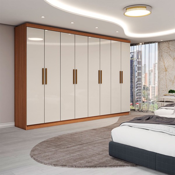 Guarda-Roupa Casal Odisseia 8 Portas 4 Gavetas Cinamomo/Off White - Panorama Móveis
