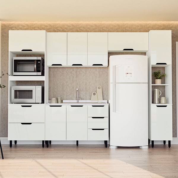 Cozinha Completa Meena 10 Portas 4 Gavetas 40250056 Branco - Politorno