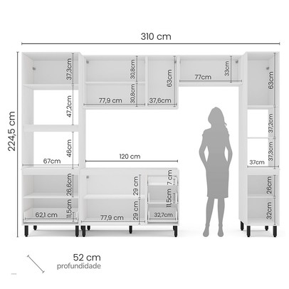 Cozinha Completa Meena 10 Portas 4 Gavetas 40250056 Branco/Azul - Politorno
