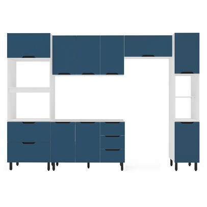 Cozinha Completa Meena 10 Portas 4 Gavetas 40250056 Branco/Azul - Politorno