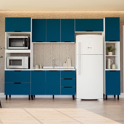 Cozinha Completa Meena 10 Portas 4 Gavetas 40250056 Branco/Azul - Politorno