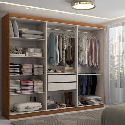 Guarda-Roupa Casal Odisseia 6 Portas 2 Gavetas com Espelho Cinamomo/Off White - Panorama Móveis