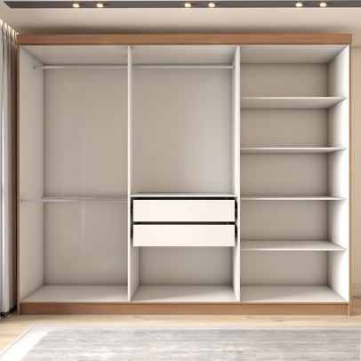 Guarda-Roupa Casal Odisseia 6 Portas 2 Gavetas com Espelho Cinamomo/Off White - Panorama Móveis