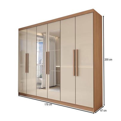 Guarda-Roupa Casal Odisseia 6 Portas 2 Gavetas com Espelho Cinamomo/Off White - Panorama Móveis