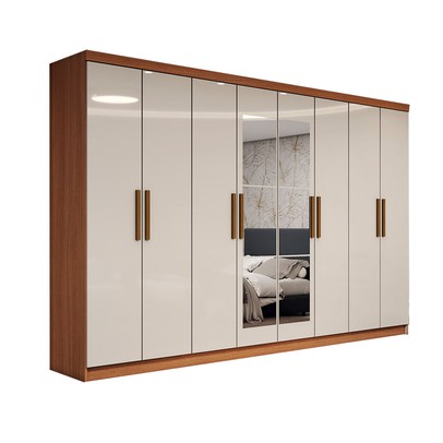 Guarda-Roupa Casal Odisseia 8 Portas 4 Gavetas com Espelho Cinamomo/Off White - Panorama Móveis