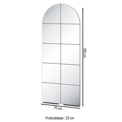 Espelho Decorativo Vertical 180 Cm 100% Mdf Es25 Preto Fosco - Dalla Costa