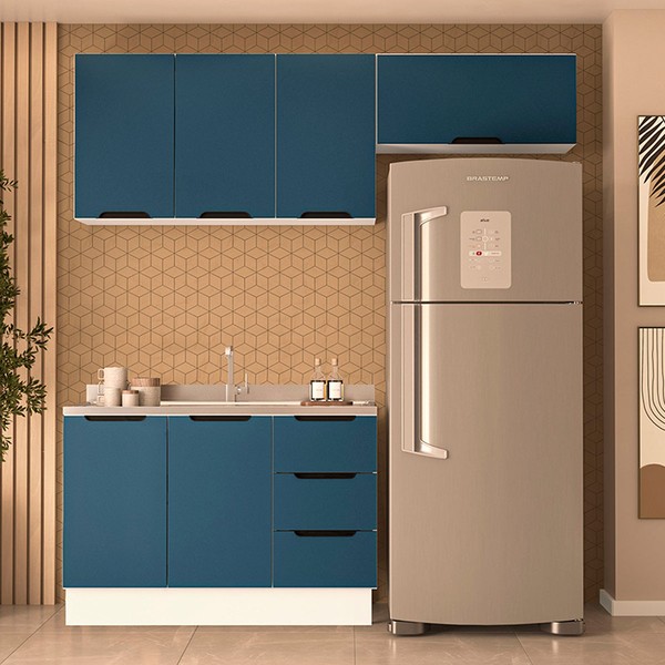 Cozinha Completa Meena 6 Portas 3 Gavetas 40250057 Branco/Azul - Politorno