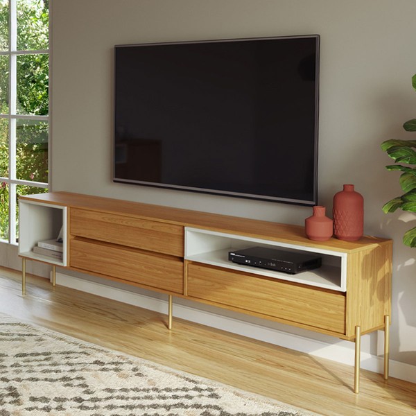 Rack para TV Até 60 Polegadas Florença 3 Gavetas Freijó/Off White - Dalla Costa