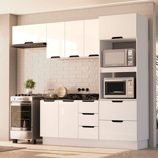 Cozinha Completa Meena 8 Portas 4 Gavetas 40250058 Branco - Politorno