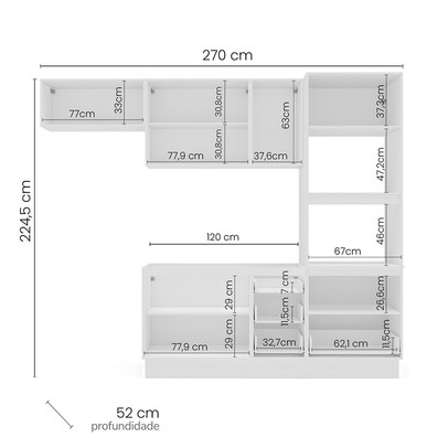 Cozinha Completa Meena 8 Portas 4 Gavetas 40250058 Branco/Azul - Politorno