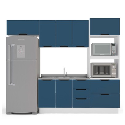 Cozinha Completa Meena 8 Portas 4 Gavetas 40250058 Branco/Azul - Politorno