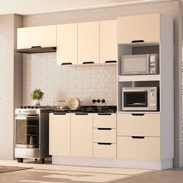 Cozinha Completa Meena 8 Portas 4 Gavetas 40250058 Branco/Creme - Politorno