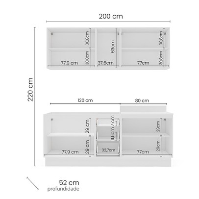 Cozinha Completa Meena 9 Portas 3 Gavetas 40250059 Branco/Azul - Politorno