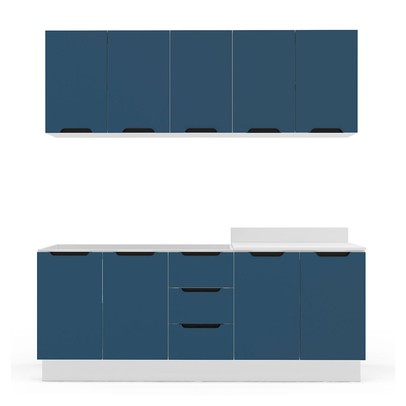 Cozinha Completa Meena 9 Portas 3 Gavetas 40250059 Branco/Azul - Politorno