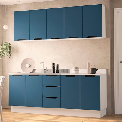 Cozinha Completa Meena 9 Portas 3 Gavetas 40250059 Branco/Azul - Politorno
