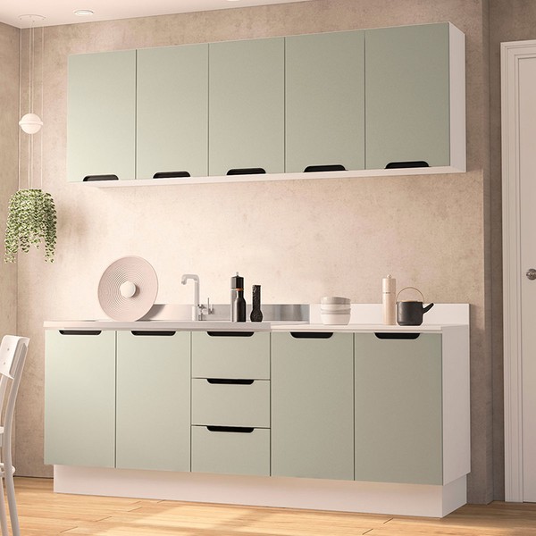 Cozinha Completa Meena 9 Portas 3 Gavetas 40250059 Branco/Verde Oliva - Politorno