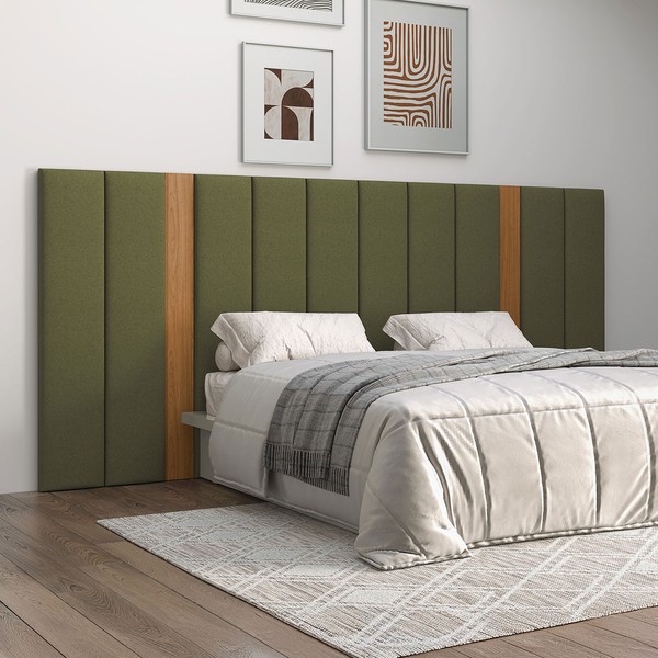 Cabeceira Casal Estofada 100% Mdf Freijó/Verde Tw195 - Dalla Costa