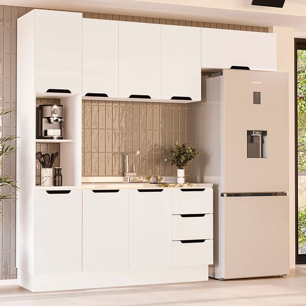 Cozinha Completa Meena 8 Portas 3 Gavetas 40250060 Branco - Politorno