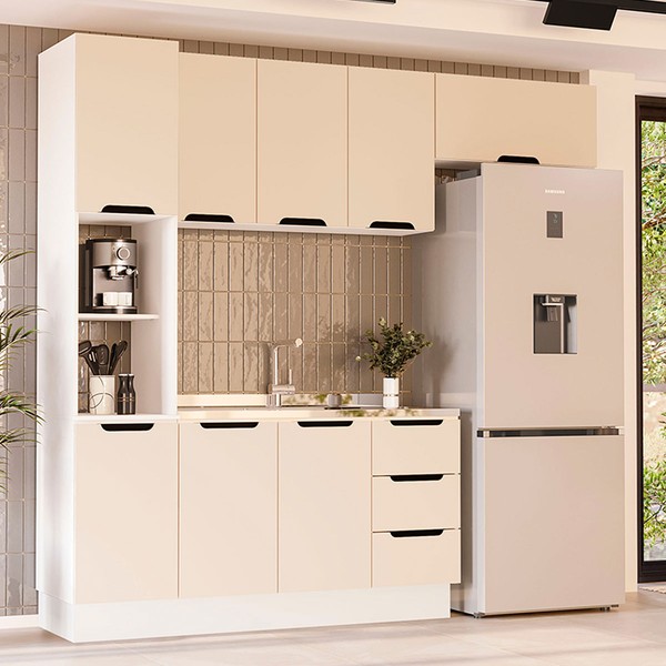 Cozinha Completa Meena 8 Portas 3 Gavetas 40250060 Branco/Creme - Politorno