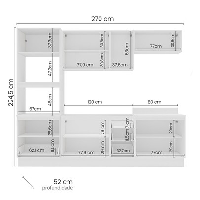 Cozinha Completa Meena 10 Portas 4 Gavetas 40250061 Branco/Azul - Politorno