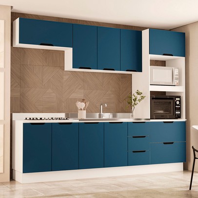 Cozinha Completa Meena 10 Portas 4 Gavetas 40250061 Branco/Azul - Politorno