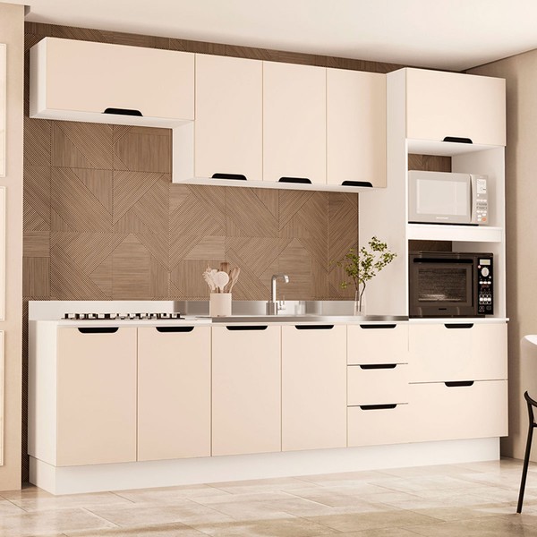 Cozinha Completa Meena 10 Portas 4 Gavetas 40250061 Branco/Creme - Politorno