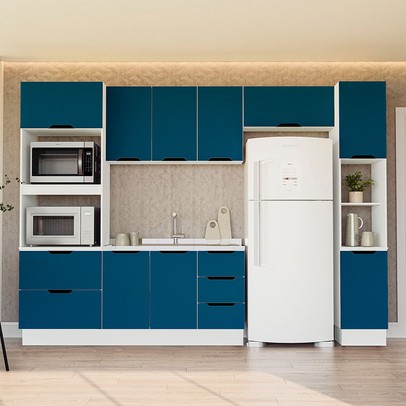 Cozinha Completa Meena 10 Portas 4 Gavetas 40250062 Branco/Azul - Politorno