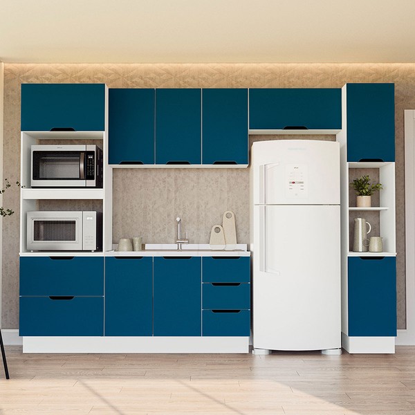 Cozinha Completa Meena 10 Portas 4 Gavetas 40250062 Branco/Azul - Politorno