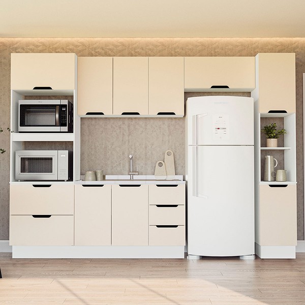 Cozinha Completa Meena 10 Portas 4 Gavetas 40250062 Branco/Creme - Politorno