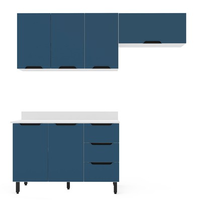 Cozinha Completa Meena 6 Portas 3 Gavetas 40250063 Branco/Azul - Politorno