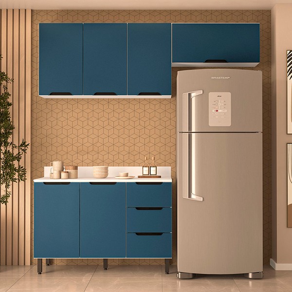 Cozinha Completa Meena 6 Portas 3 Gavetas 40250063 Branco/Azul - Politorno