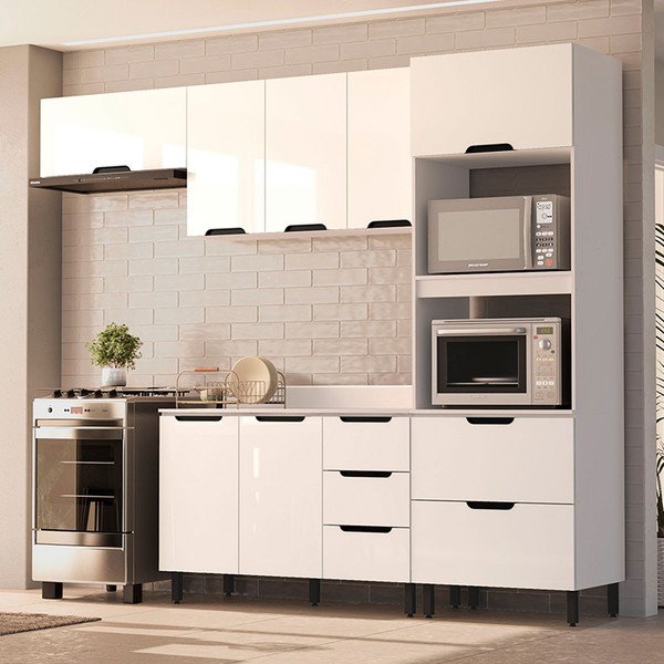 Cozinha Completa Meena 8 Portas 4 Gavetas 40250064 Branco - Politorno