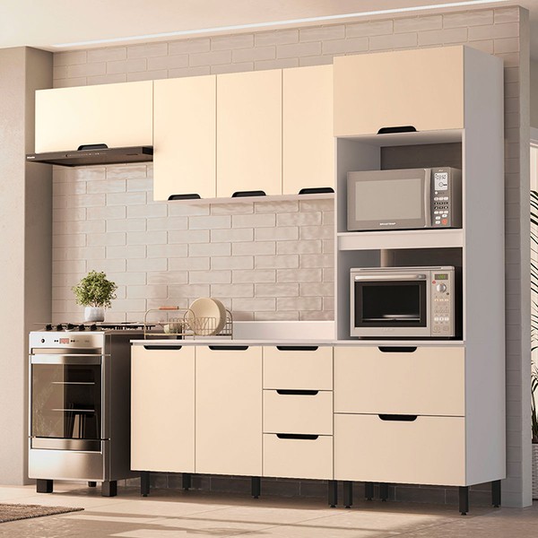 Cozinha Completa Meena 8 Portas 4 Gavetas 40250064 Branco/Creme - Politorno