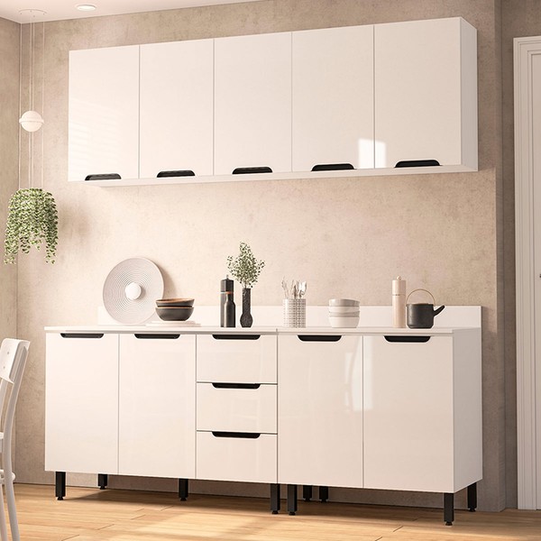Cozinha Completa Meena 9 Portas 3 Gavetas 40250065 Branco - Politorno