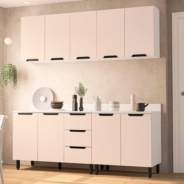 Cozinha Completa Meena 9 Portas 3 Gavetas 40250065 Branco/Creme - Politorno