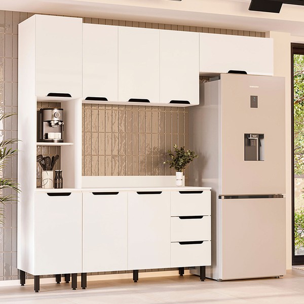 Cozinha Completa Meena 8 Portas 3 Gavetas 40250066 Branco - Politorno