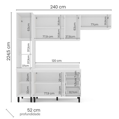 Cozinha Completa Meena 8 Portas 3 Gavetas 40250066 Branco/Azul - Politorno