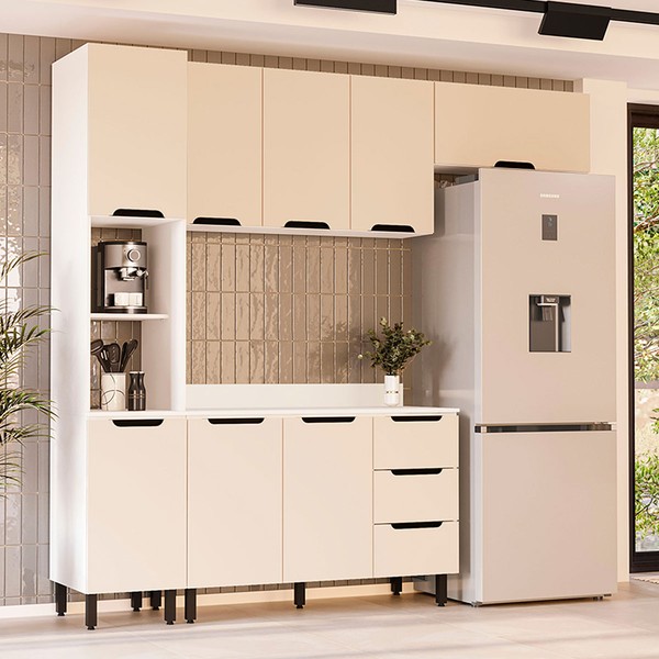 Cozinha Completa Meena 8 Portas 3 Gavetas 40250066 Branco/Creme - Politorno