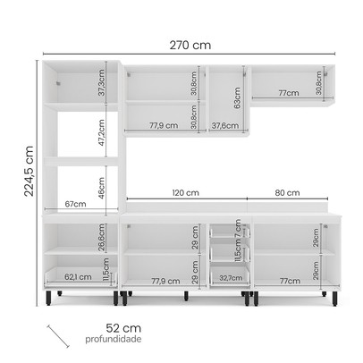 Cozinha Completa Meena 10 Portas 4 Gavetas 40250067 Branco/Azul - Politorno