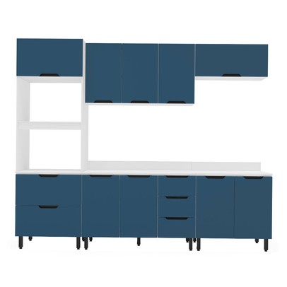 Cozinha Completa Meena 10 Portas 4 Gavetas 40250067 Branco/Azul - Politorno