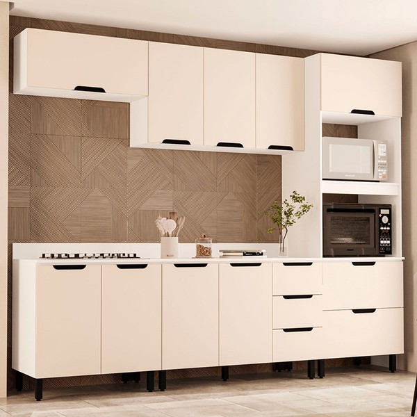 Cozinha Completa Meena 10 Portas 4 Gavetas 40250067 Branco/Creme - Politorno