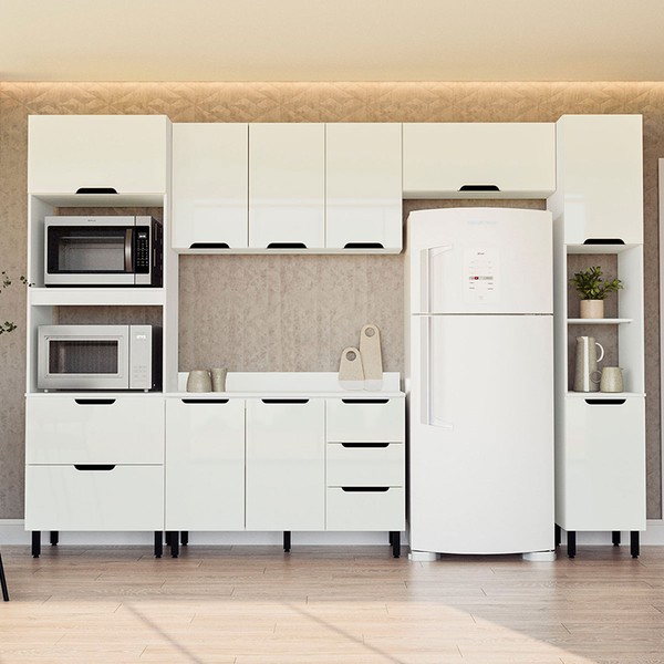 Cozinha Completa Meena 10 Portas 4 Gavetas 40250068 Branco - Politorno